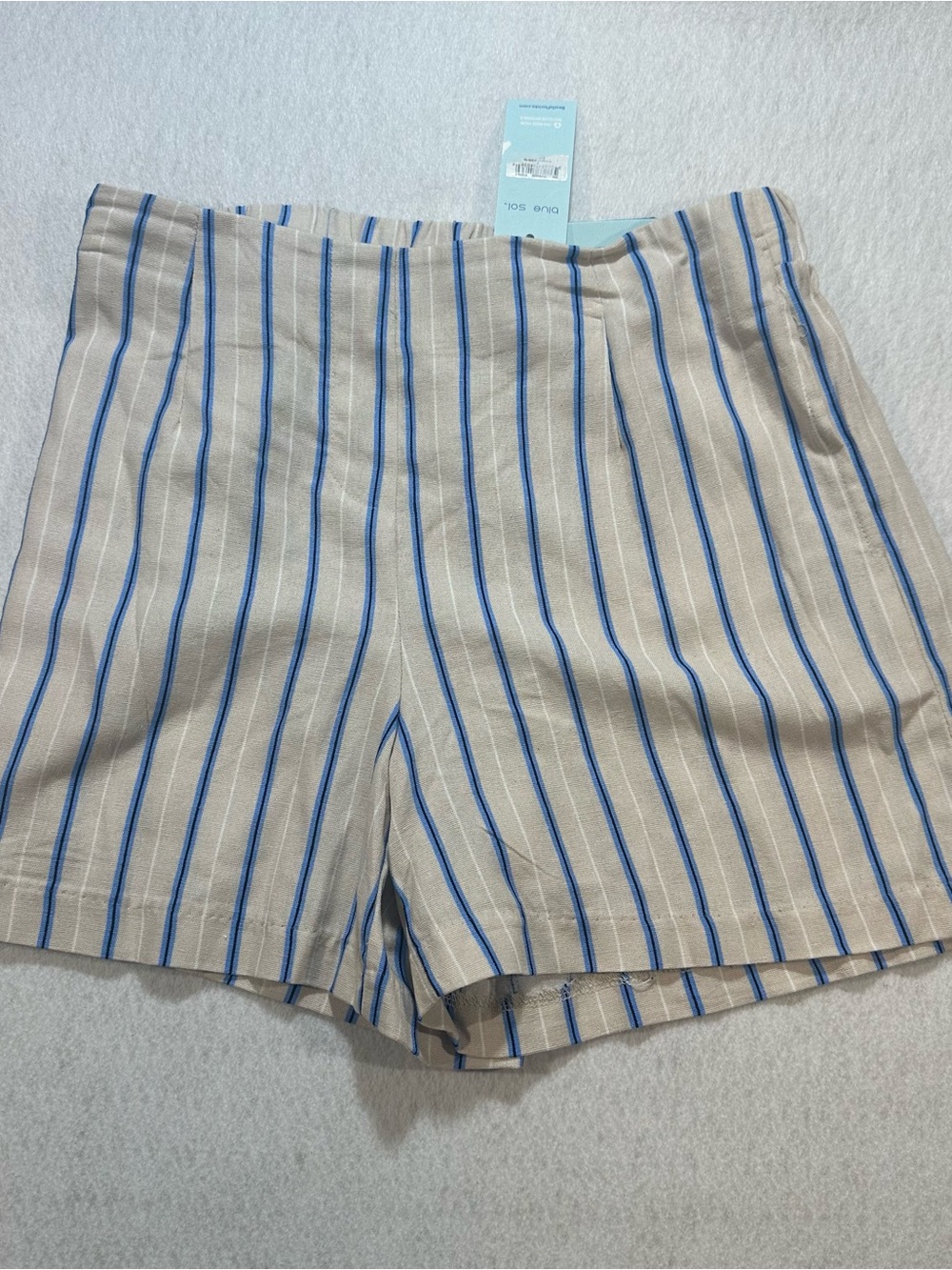 Beige and Blue Striped Women's Bermuda Shorts